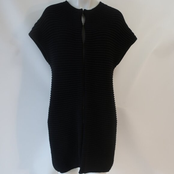 Womens Carolina Herrera Black Pure Wool Thick Knit Ribbed Designer Cardigan S - Picture 1 of 16